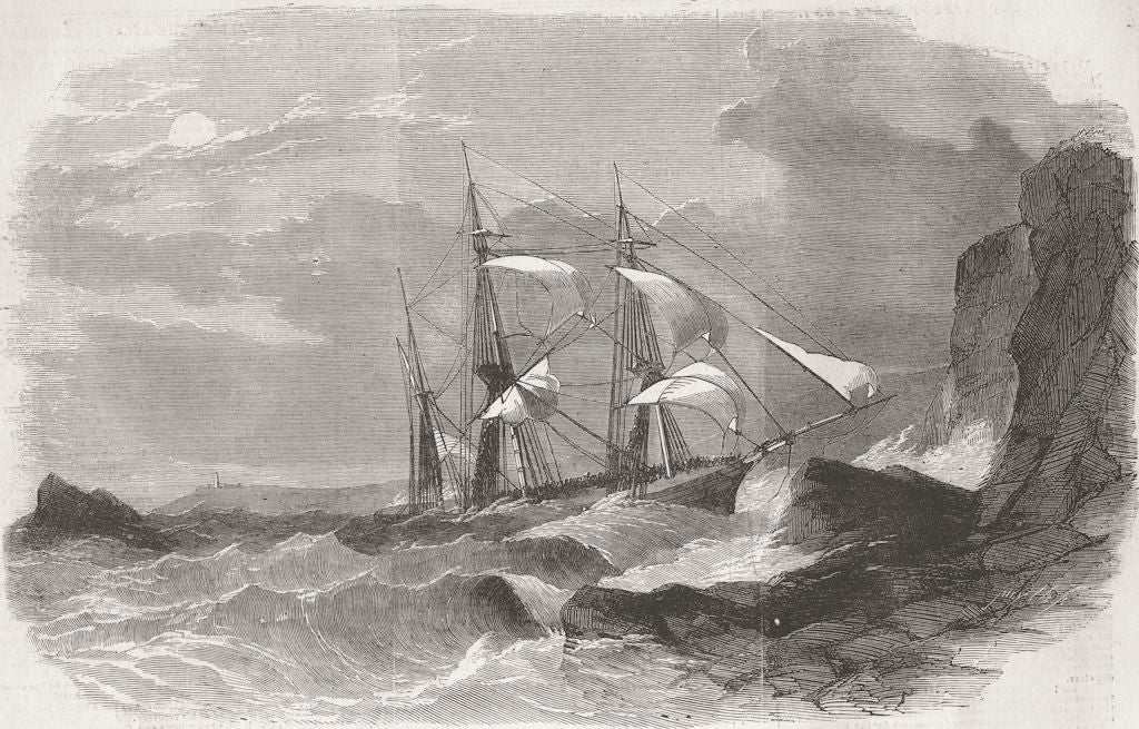 CORNWALL. Wreck of Emigrant Ship John 1855 old antique vintage print picture